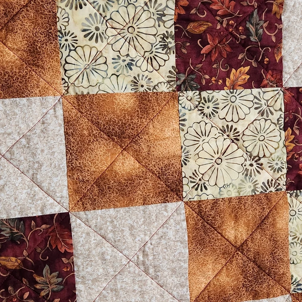 Handmade Patchwork Quilt Crib Lap Throw Fall Theme orange yellow brown cream